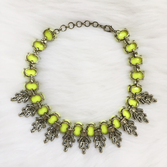 "Amelia" Necklace || Neon Yellow Crystal Leaves 2 - Picture 3 of 8